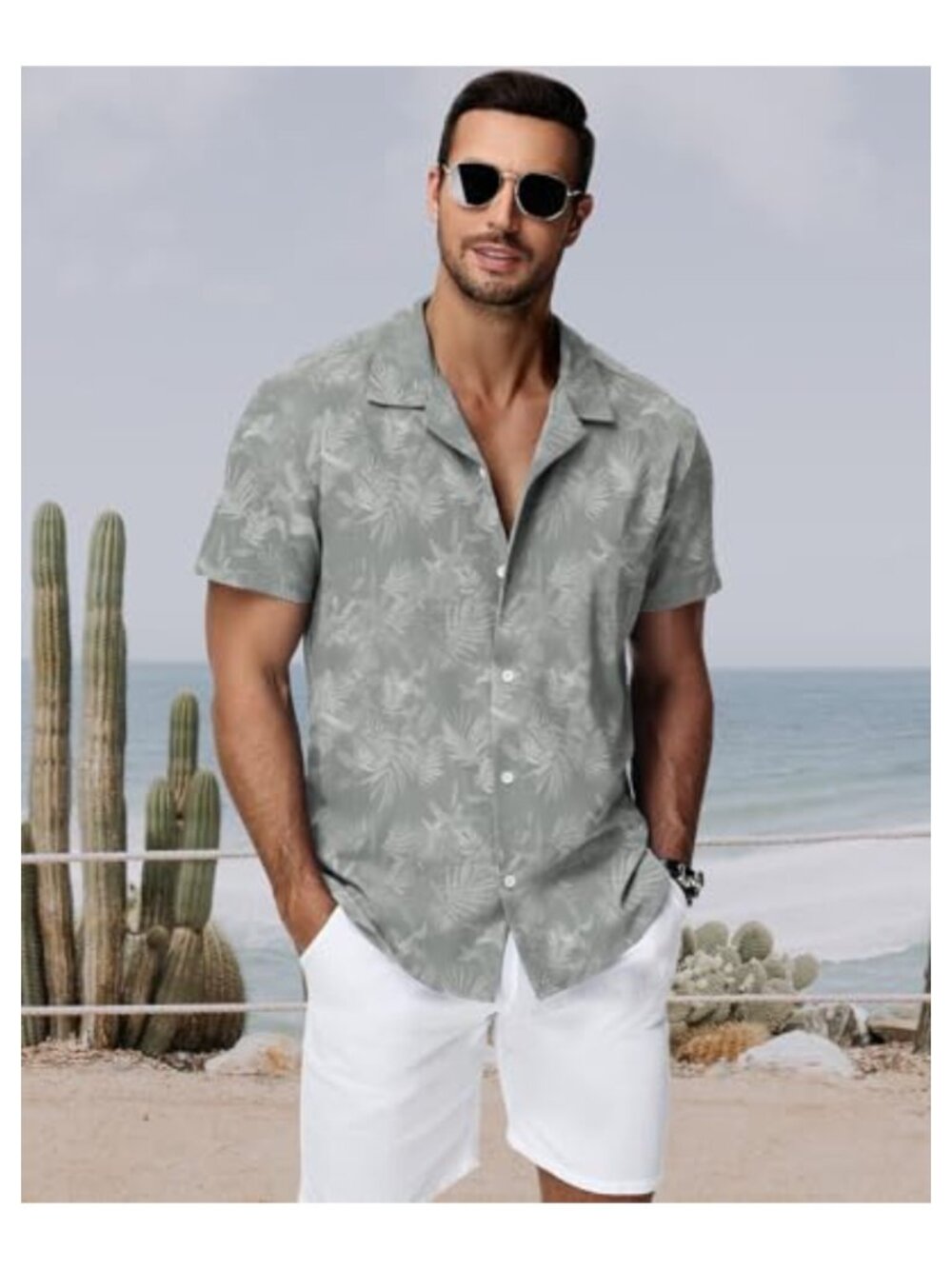 Men's Hawaiian Button Up Shirt Cuban Collar Tropical Print Summer - Picture 2 of 6